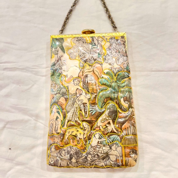 1950s Delill Quilted Plastic Asian Motif Handbag in amazing vintage condition - Picture 1 of 10